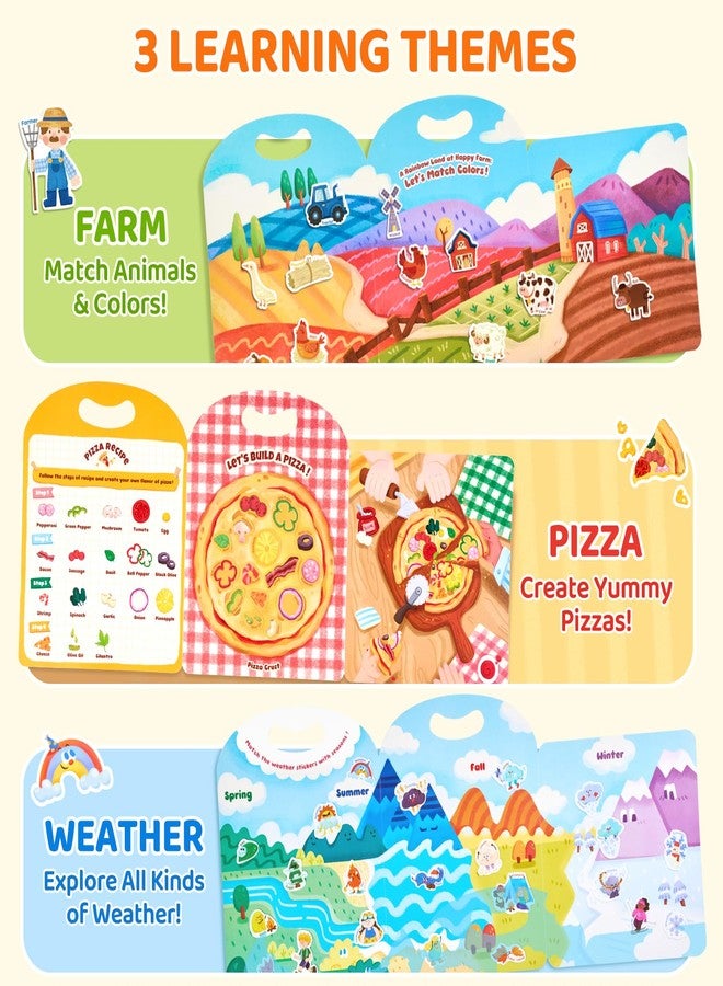 JoyCat Reusable Sticker Book Set (3-Pack): Farm, Pizza-Making, Weather - 90 Pcs Stickers for Toddlers, Kids Sticker Activity Book, Road Trip Travel Toys, Birthday Gifts for Boys and Girls - Image 2